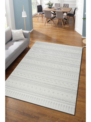 Modern Geometrik Tasarımlı Jüt Dokuma Loop Sisal Gri Renk Halı