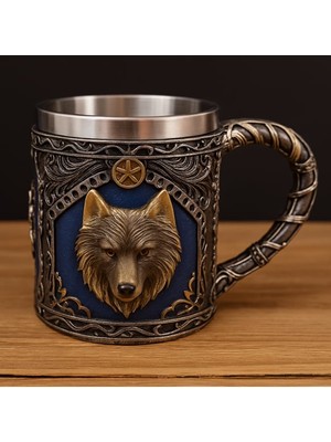 3D Kurt Kafası Tasarımlı Metal Kupa Bardak