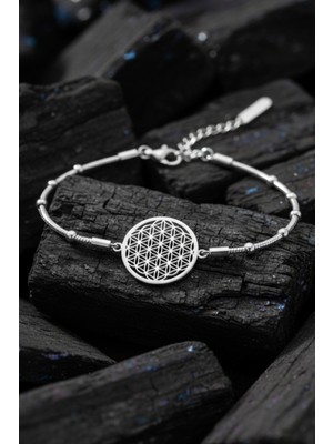 316L Çelik Lotus Yaşam Çiçeği Kadın Bileklik – Gümüş Renk, Şık ve Anlamlı Tasarım