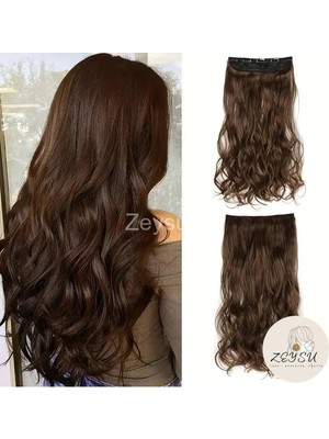 Açık Kestane Kahverengi Dalgalı Saç Çıtçıtlı Postiş Takma Saç 60 cm 110GR Isıya Dayanıklı Yarımay