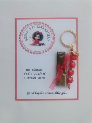 64 Adet Kişiye Özel 6 Ay Kına Hatırası Kırmızı Anahtarlık ve Paketlenmiş Kına Dağıtmalık Hediyelik