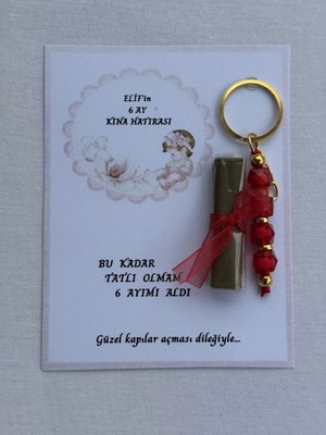 64 Adet Kişiye Özel 6 Ay Kına Hatırası Kırmızı Anahtarlık ve Paketlenmiş Kına Dağıtmalık Hediyelik