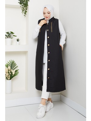 Kadın Gold Aksesuar Detaylı Kapitone Yelek -PMK460