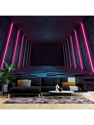 3 Boyutlu Tunel Neon Işık Duvar Kağıdı
