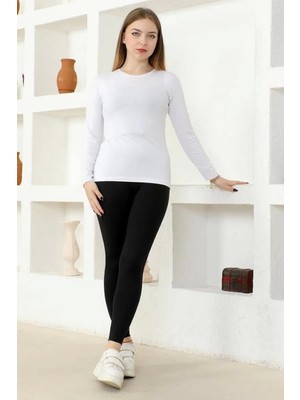 Rahat ve Şık Uzun Kollu Bisiklet Yaka Likralı Viskon Penye Body Beyaz ( Lisinya )