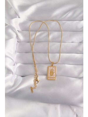 316L Çelik Gold Renk Pembe Mineli El Figür Tarot Kolye - Lisinya