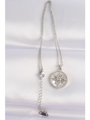 316L Çelik Zincir Gümüş Renk Oval Tasarımlı Güneş Kolye - Lisinya