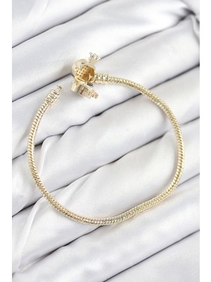 Pirinç Charm Zirkon Taşlı Taç Model Gold Renk Kadın Bileklik - Lisinya