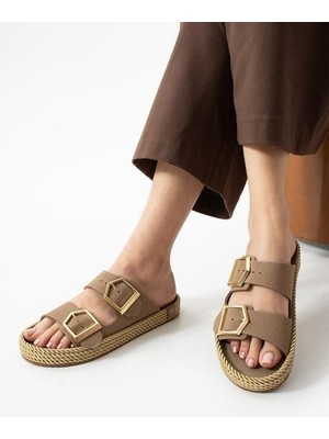 Loera Vizon Nubuk Çift Tokalı Terlik - Lisinya