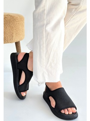 Wayi Siyah Hasır Cilt Sandalet - Lisinya