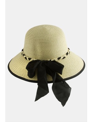 Zengezur Fiyong Örgülü Hasır Şapka-Bej