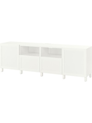 Tv Sehpası, Beyaz, 240X42X74 Cm, Hanvıken, Fren Raylı