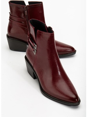 Kadın Topuklu Bot Bordo Rugan Sivri Vestern Toaklı