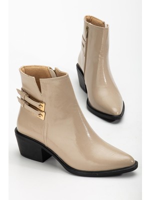 Kadın Topuklu Bot Vizon Rugan Sivri Vestern Toaklı