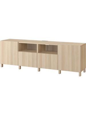 Tv Sehpası, Ağartılmış Meşe Görünümlü, 240X42X74 Cm, Lappvıken, Fren Raylı