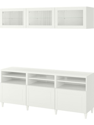 Tv Ünitesi, Beyaz-Şeffaf Cam, 180X42X192 Cm, Smevıken/ostvık, Fren Raylı