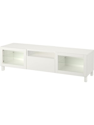 Tv Sehpası, Beyaz-Şeffaf Cam, 180X42X48 Cm, Lappvıken/sındvık, Fren Raylı