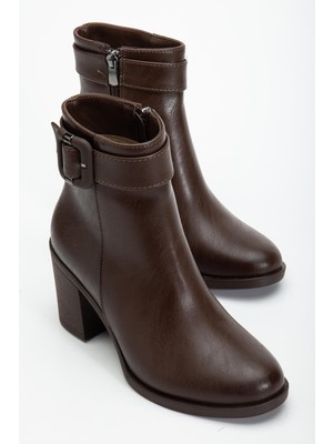 Kahverengi Kadın Topuklu Bot Suni Deri Terrmo Taban Yüzüdüz