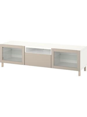 Tv Sehpası, Beyaz-Açık Gri-Bej, 180X42X48 Cm, Lappvıken/sındvık, Çıt Çıt Raylı