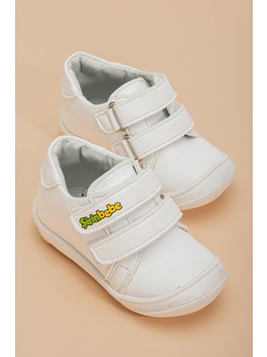 Şirinbebe Ortopedik Erkek Ilkadım Bebek Ayakkabı Beyaz Çift Cırtlı