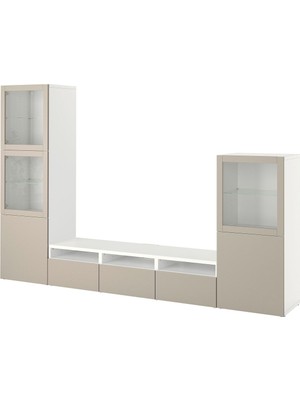 Tv Ünitesi, Beyaz-Açık Gri-Bej, 300X42X193 Cm, Lappvıken/sındvık, Çıt Çıt Raylı