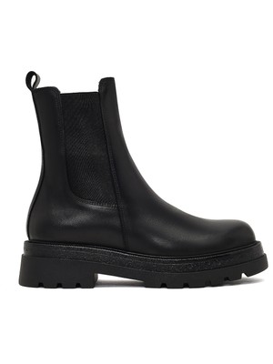 Kadın Siyah Kalın Tabanlı Deri Chelsea Bot 25WFD187318