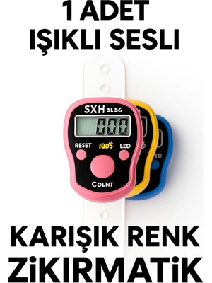 1 Adet Karışık Renk Sesli Işıklı Dijital Zikirmatik – Yüzük Tesbih Sayaç – 100’DE Alarm Özellikli
