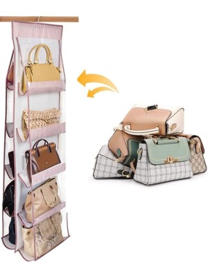 10 Bölmeli Askılı Çanta Ayakkabı Düzenleyici Organizer, Dolap Vestiyer Içi Portatif Şeffaf Raf 1 Adet