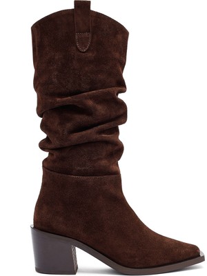 Kadın Kahverengi Kalın Topuklu Süet Deri Kovboy Çizme 25WFD153810