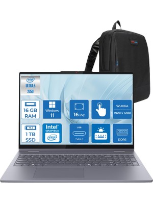Lenovo Ideapad 5 2-In-1 16AIL10 Intel Core Ultra 5 225U Aı 16GB 1tb SSD 16" Wuxga IPS 300NITS WIN11PRO Dokunmatik +Lenovo® Digital Pen2 Bilgisayarr 83KS0005TRP03+ZETTAÇANTA