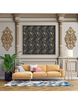 3D Beyaz Sütun Siyah Panel Saray Duvar Kağıdı Baskı