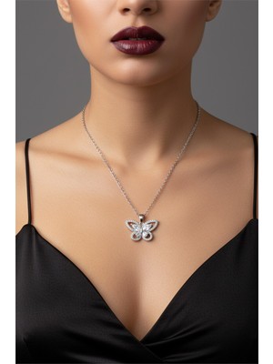 Gümüş Renk Kelebek Model Sf Zincir Çelik Kolye - 3813
