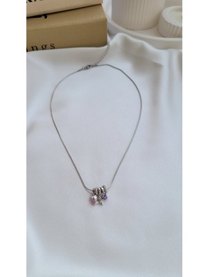 Zarif Minimal Renkli Taşlı Çelik Kolye