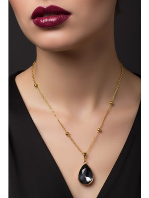 Altın Renk Füme Damla Model Top Zincir Çelik Kolye- 3731