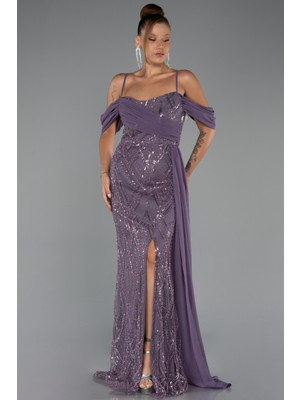 Omuz Dekolteli Yırtmaçlı Uzun Boncuklu Abiye ABU5316