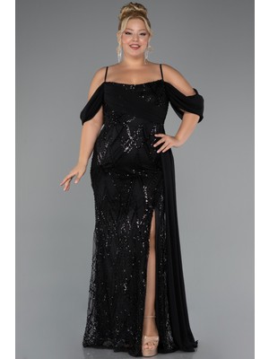 Bacak Dekolteli Uzun Boncuklu Büyük Beden Abiye ABU5319