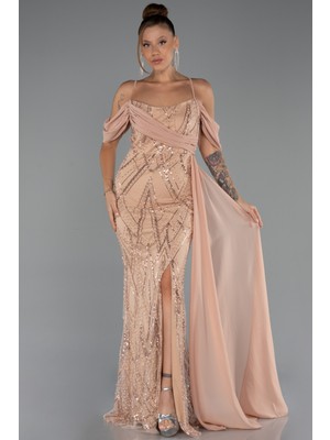 Omuz Dekolteli Yırtmaçlı Uzun Boncuklu Abiye ABU5316