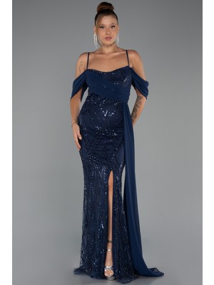 Omuz Dekolteli Yırtmaçlı Uzun Boncuklu Abiye ABU5316