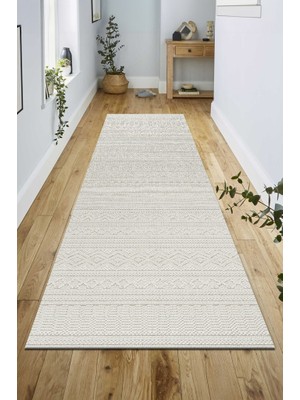 Modern Geometrik Tasarımlı Jüt Dokuma Loop Sisal Krem Renk Halı