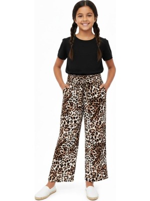 Kız Çocuk Emprime Bol Paçalı Lastikli Bağcıklı Pantolon BGL-ST04625