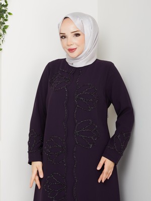 Lotus Çiçek Taşlı Büyük Beden Anne Elbisesi