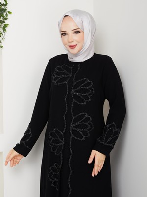 Lotus Çiçek Taşlı Büyük Beden Anne Elbisesi