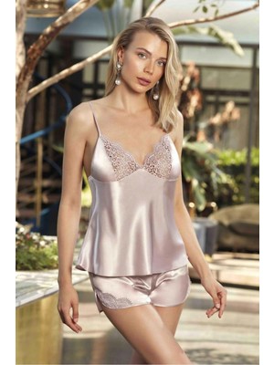 Kadın Pudra Gecelik&sabahlık&şortlu Takım&pijama Takımı 6'lı Saten Gelin Çeyizlik Set N7K700RK.T4K.S