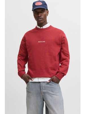 Jack & Jones Erkek Sweatshirt Uzun Kol Düz Desenli Rahat Kesim Kırmızı Renkli