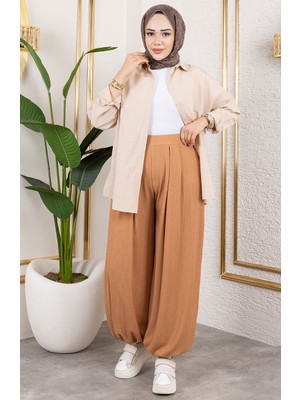 Beli Lastikli Şalvar Pantolon 0001-06 Taba