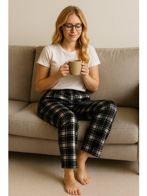 Kadın 235 Cepli Süet Tek Alt Siyah-Beyaz