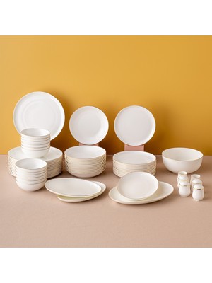 Emsan Galia Fine Bone 59 Parça 12 Kişilik Porselen Yuvarlak Yemek Takımı Beyaz Altın Kenarlı