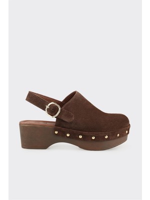 Elle Kadın Kahve Deri Sabo Terlik 5 cm Topuk Yüksekliği ile Rahat ve Şık Günlük Kullanım