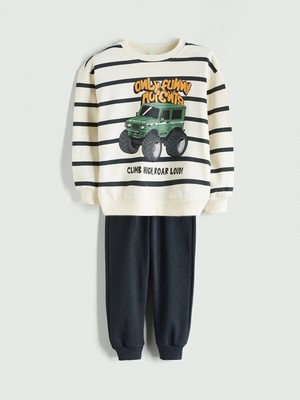 Lcw Kids Bej Bisiklet Yaka Erkek Çocuk Sweatshirt ve Eşofman Alt