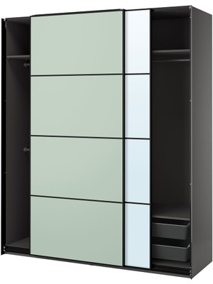 Pax Sürgü Kapaklı Gardırop, Koyu Gri Çift Taraflı-Açık Yeşil Aynalı Cam, 200X66X236 Cm, Çift Taraflı Kapak